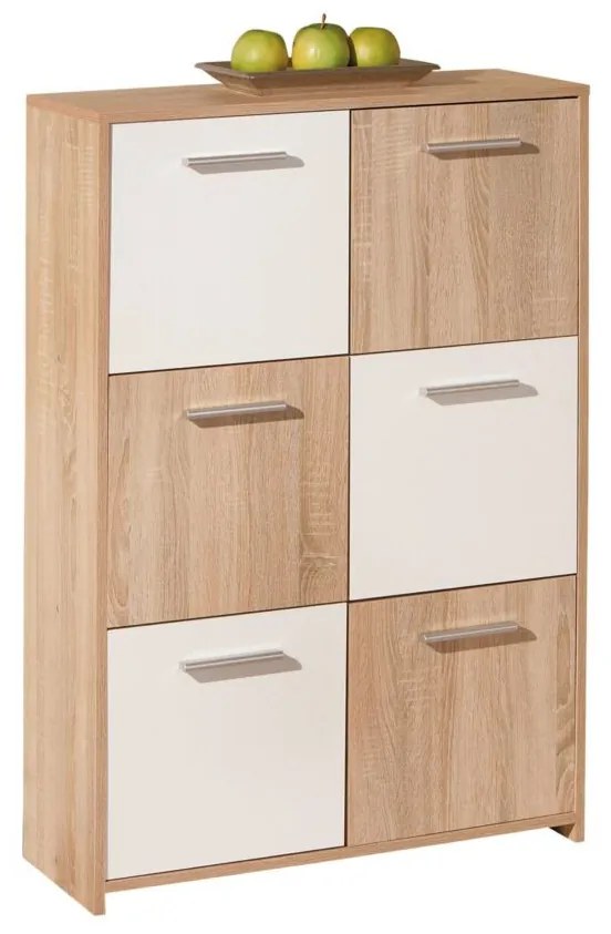 Credenza 6 cassetti in laminato rovere e bianco