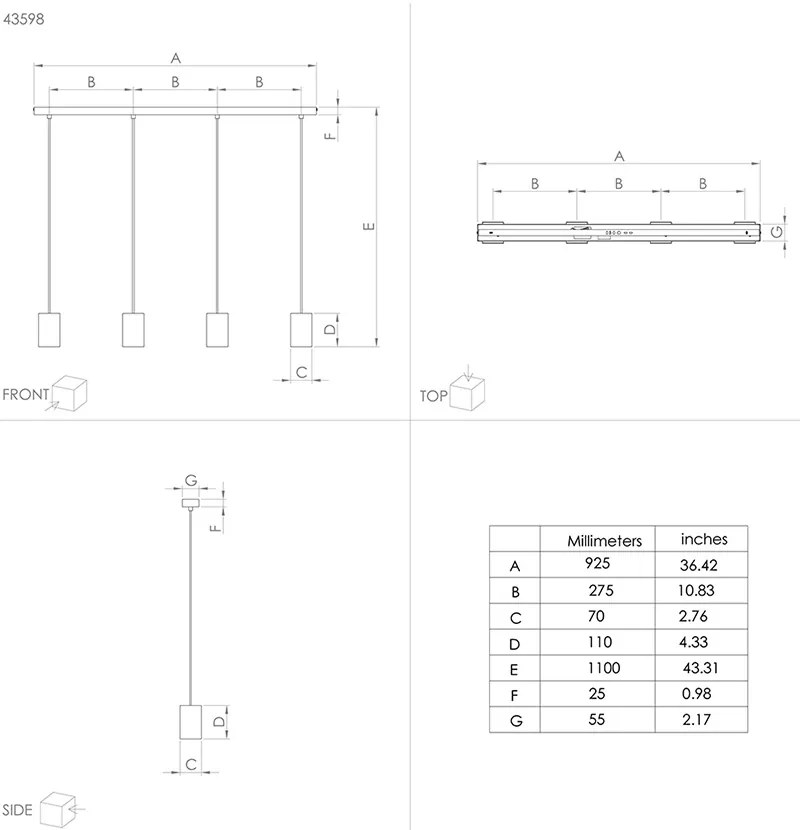 Lampadario Contemporaneo Prestwick 3 4 Luci Acciaio Nero