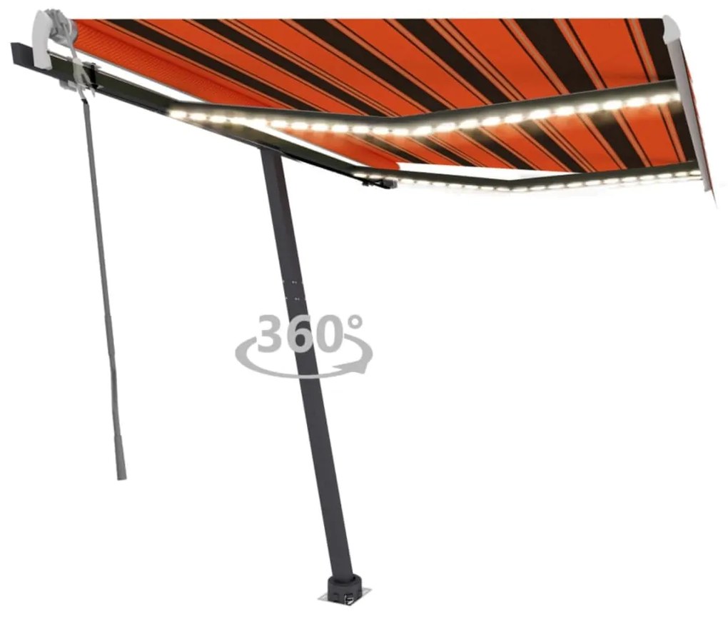 Tenda Da Sole Manuale Con Led 300x250cm Arancione E Marrone /