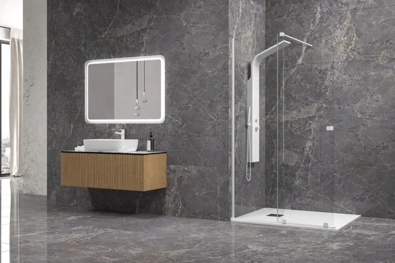 Kamalu - Doccia walk in con anta scorrevole 140 cm profilo bianco | KNM4000W-B