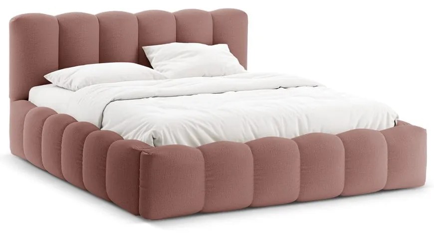 Letto matrimoniale imbottito rosa con contenitore con rete inclusa 180x200 cm Lupine – Micadoni