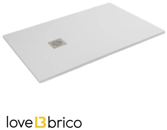 Piatto doccia in mineralmarmo 70x120 cm bianco effetto pietra con griglia e piletta sifonata