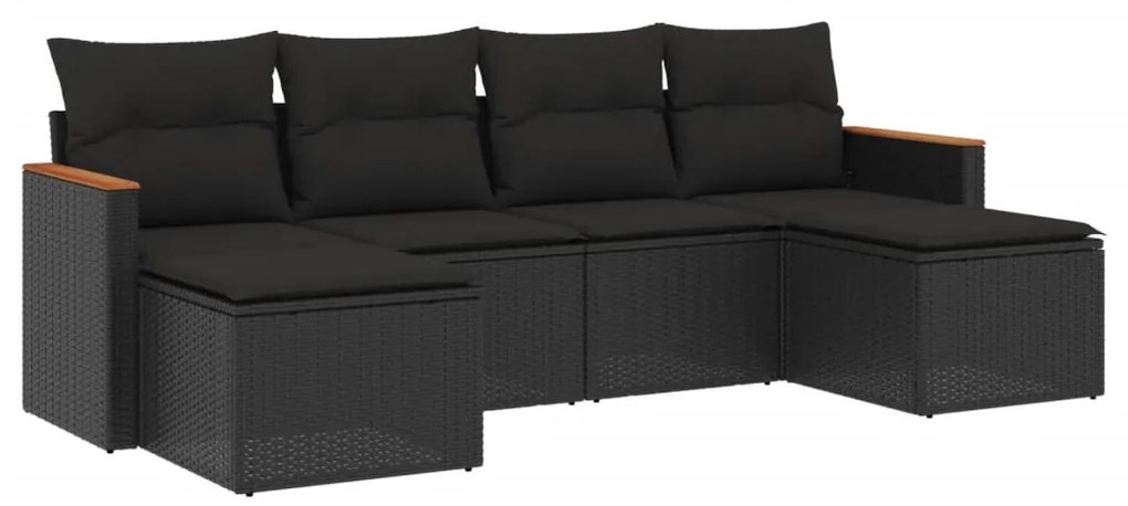 Set divano da giardino 6 pz con cuscini nero in polyrattan