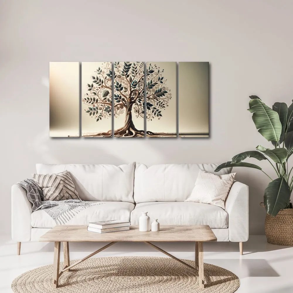 Quadri 5 pezzi – Albero della vita decorativo con ornamenti