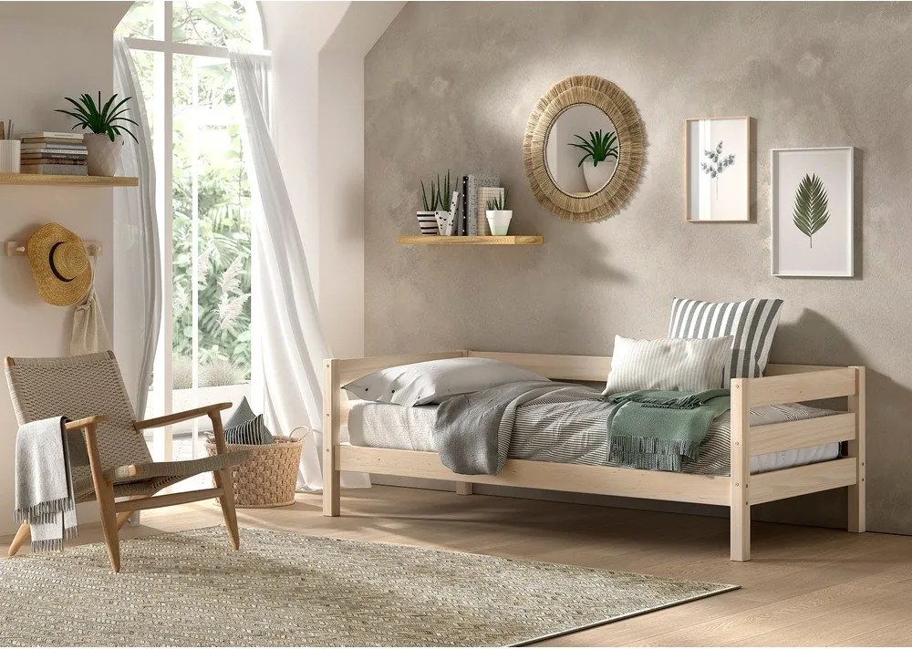 Letto da bambini estraibile di colore naturale in pino massiccio con rete inclusa 90x200 cm Margrit – Vipack