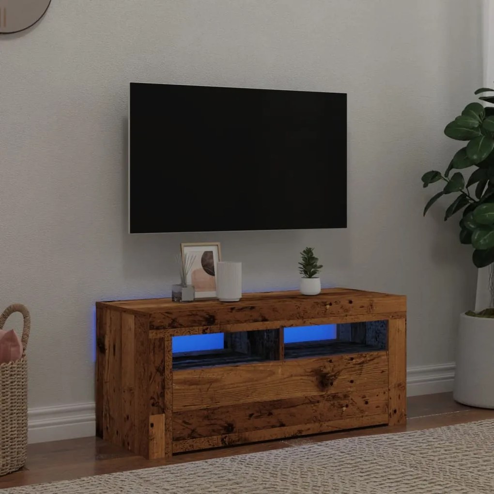 Mobile Porta Tv Con Led Legno Antico 90x35x40 Cm Multistrato /