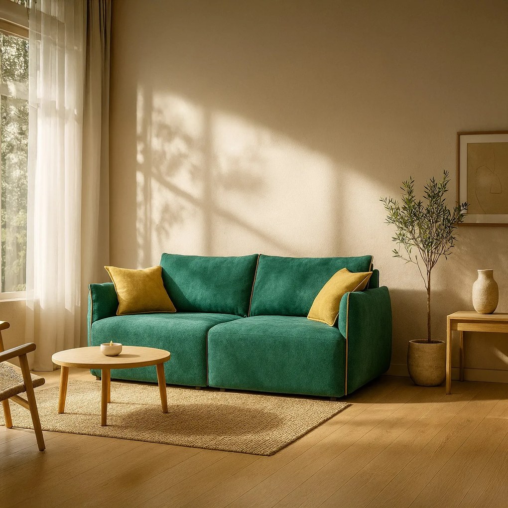 Flexar divano con sedute allungabili e schienale in piuma in morbido bouclé impermeabile T07 verde - giallo