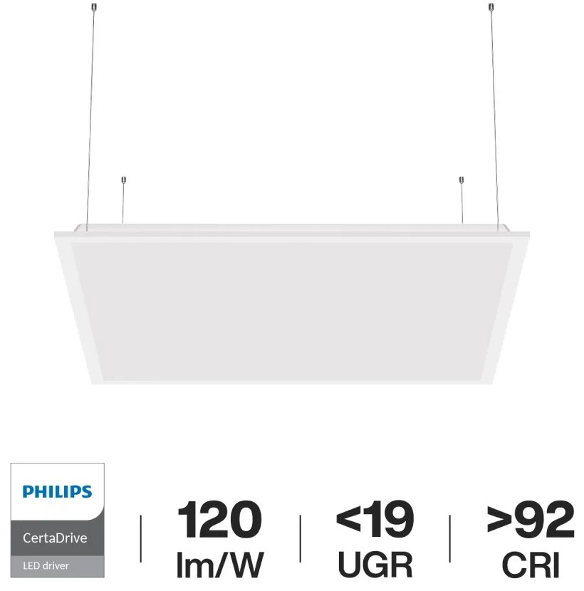 Pannello LED a Sospensione 60x60 44W, PHILIPS CertaDrive, 120lm/W, CRI92, No Flickering, UGR19 Colore Bianco Naturale 4.000K
