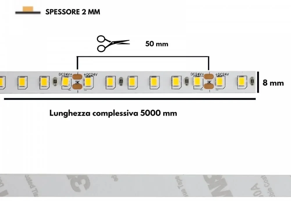 Striscia LED 2835/120 - IP20 - 15W/m - 5m - 24V - chip LUMILEDS Colore  Bianco Naturale 4.000K