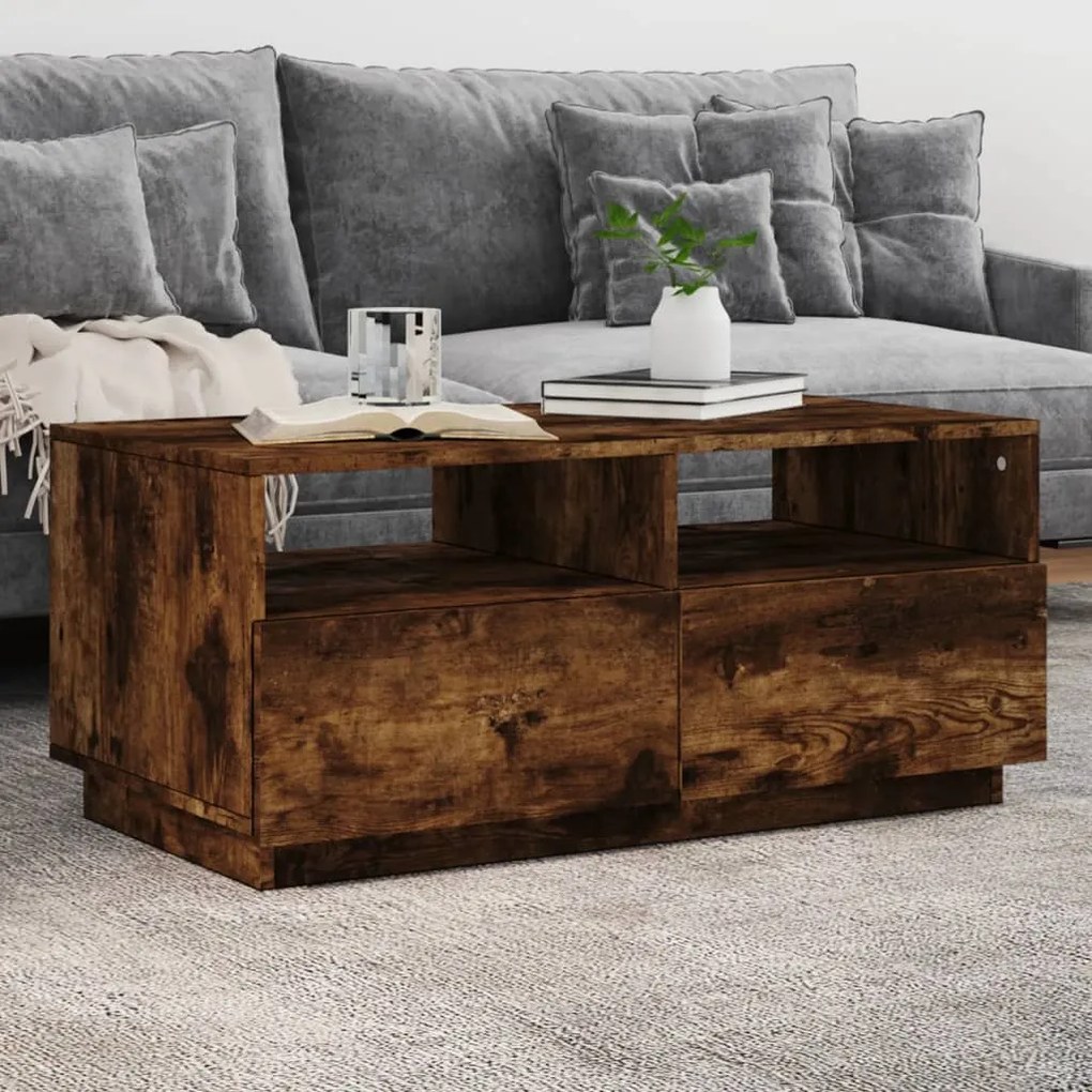 Tavolino Da Soggiorno Con Luci Led Rovere Fumo 90x49x40 Cm /