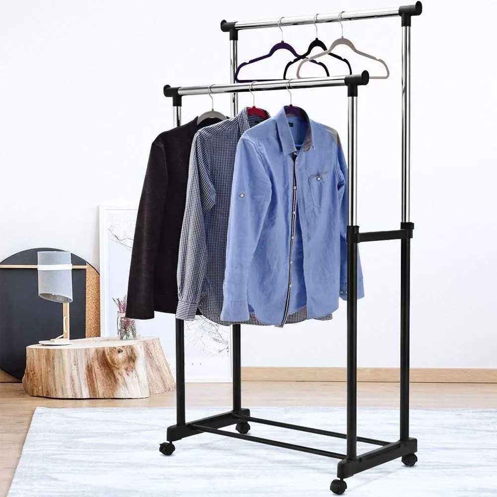 Stand Appendiabiti Doppio con Ruote Stender Regolabile in Altezza 80x40x160cm...