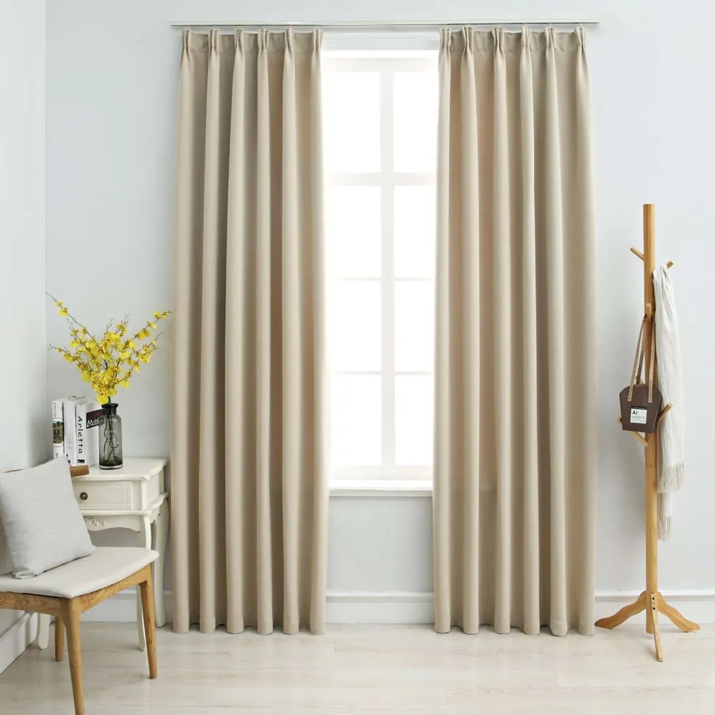 Tende Oscuranti Con Ganci 2 Pz Beige 140x175 Cm /