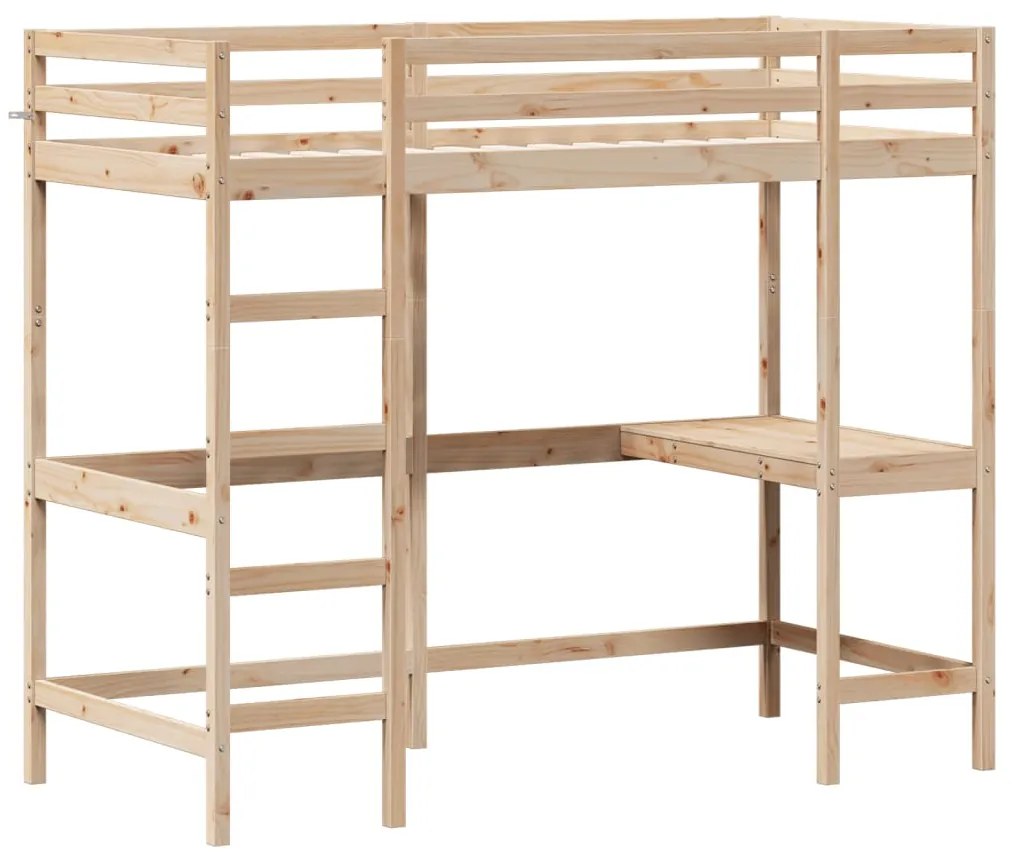 Letto soppalco con scrivania 90x190 cm legno massello pino