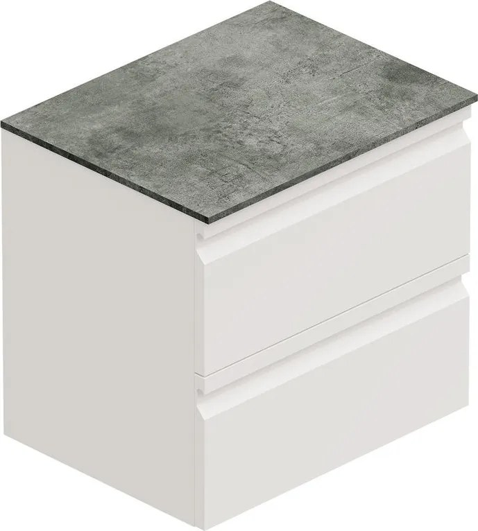 Mobile Pull L60 H55 P45bianco opaco laccato 2 cassetti a chiusura ammortizzata e top gres nero Creta per lavabo in appoggio, piedini non inclusi