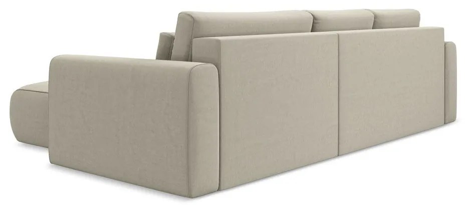 Divano angolare beige allungabile/con contenitore (con penisola a destra/con chaise lounge) con rivestimento in velluto Kapua – Makamii