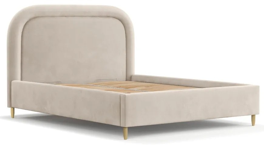 Letto matrimoniale imbottito beige con spazio contenitivo e rete 160x200 cm Mija - Maison de Rêve