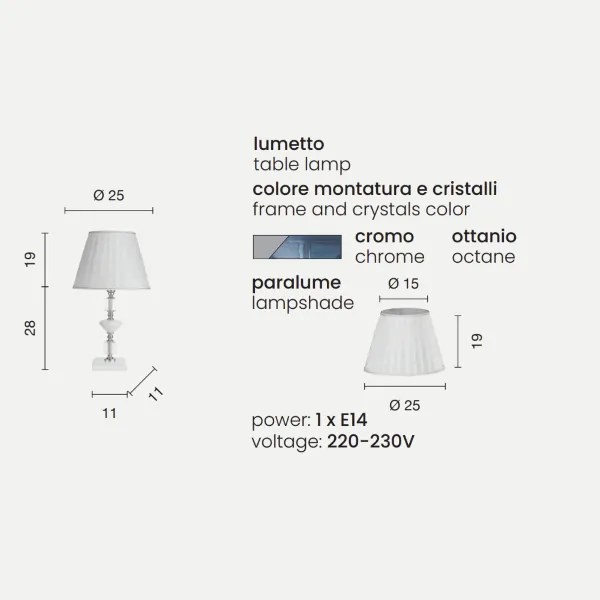 Lampada da tavolo GALA in vetro con dettagli in metallo Ottanio 25x47 cm