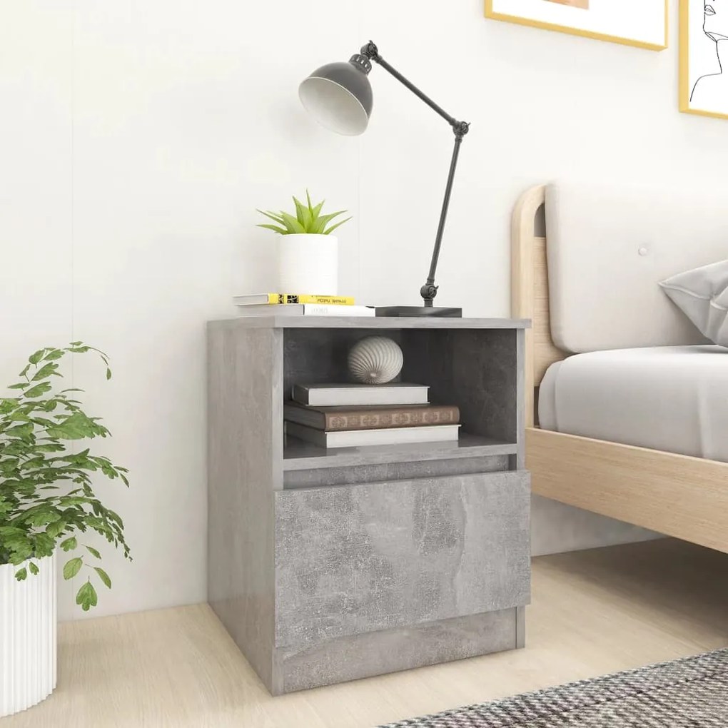 Comodino Grigio Cemento 40x40x50 Cm İn Legno Multistrato /