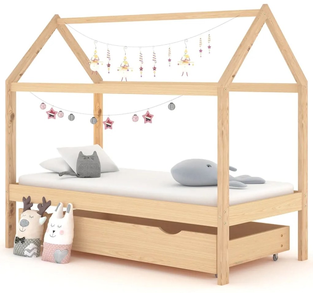 Giroletto Per Bambini Con Cassetto Legno Massello Pino 80x160cm /