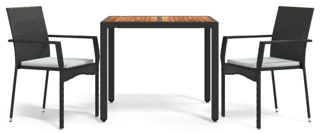 Set da pranzo da giardino 3 pz con cuscini nero in polyrattan