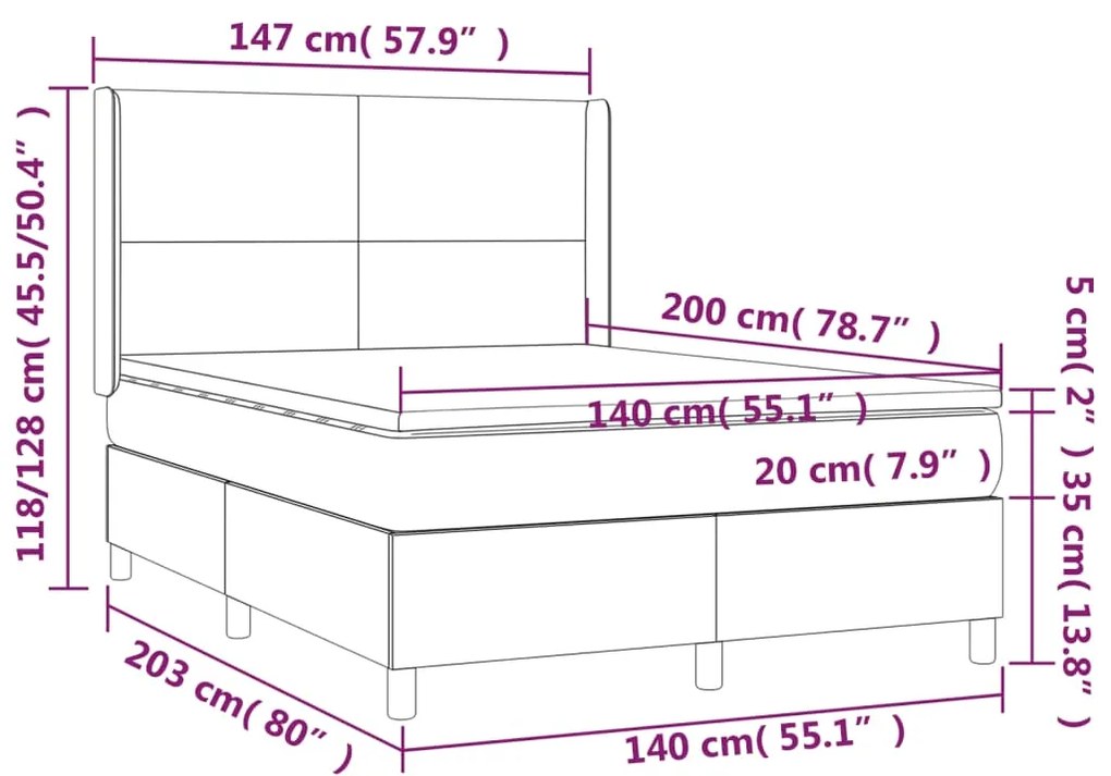 Giroletto a Molle con Materasso Tortora 140x200 cm in Tessuto