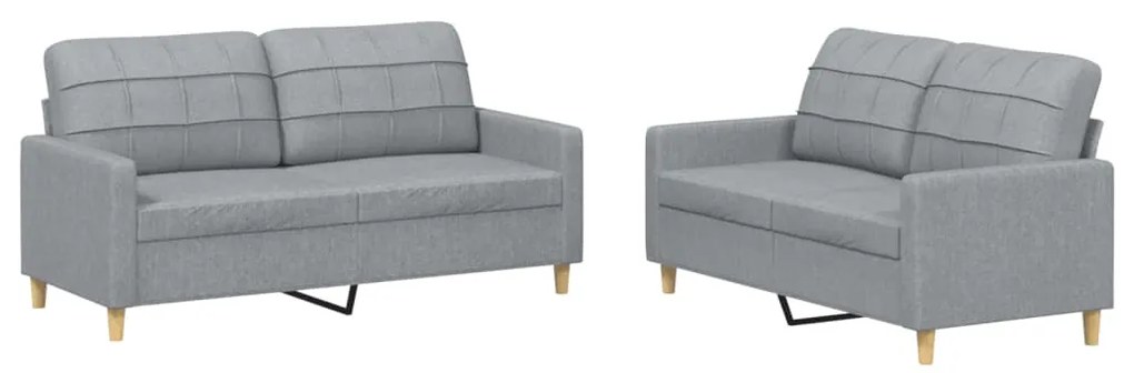Set di divani 2 pz con cuscini grigio chiaro in tessuto