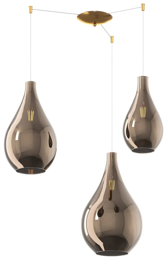 Lampadario Contemporaneo Drop 2.0 Metallo Ottone Vetro Bronzo 3 Luci E27