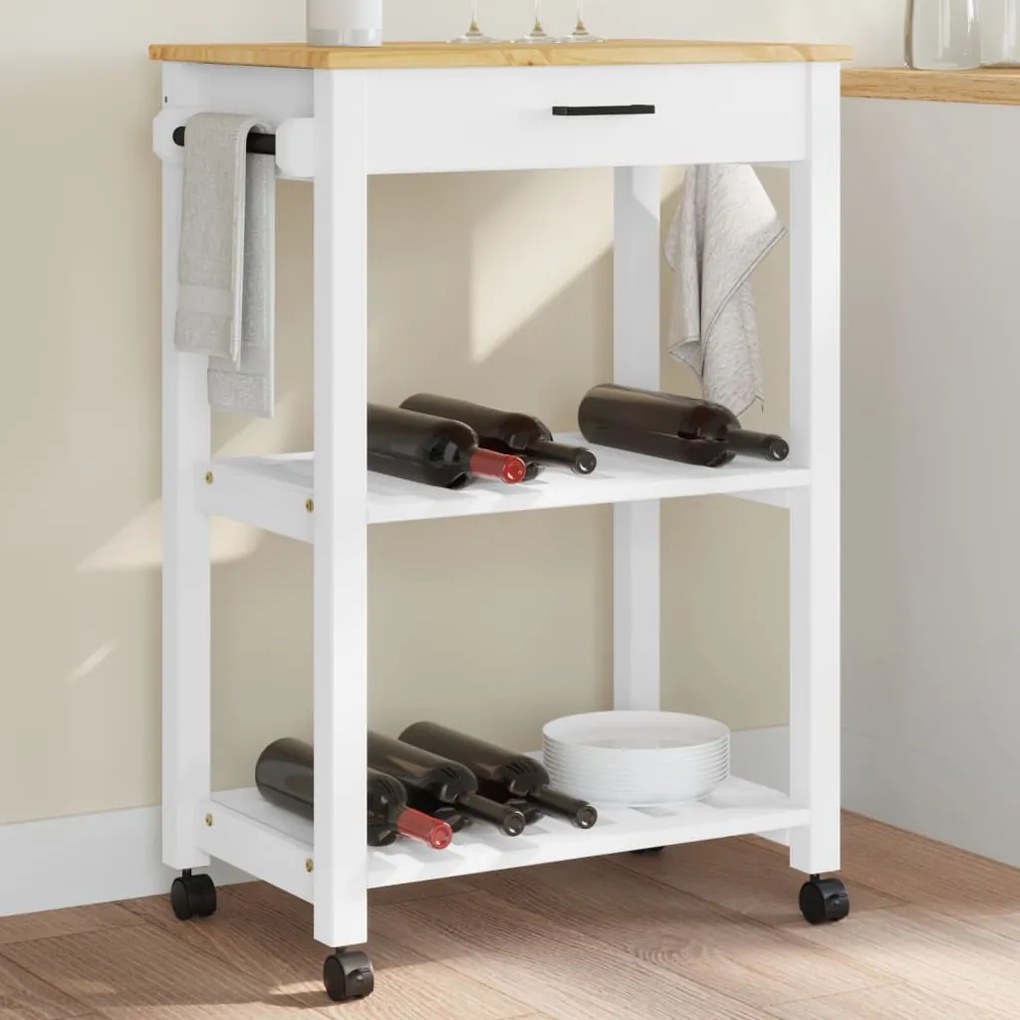 Carrello Da Cucina Monza 60x40x90 Cm İn Legno Massello Di Pino /