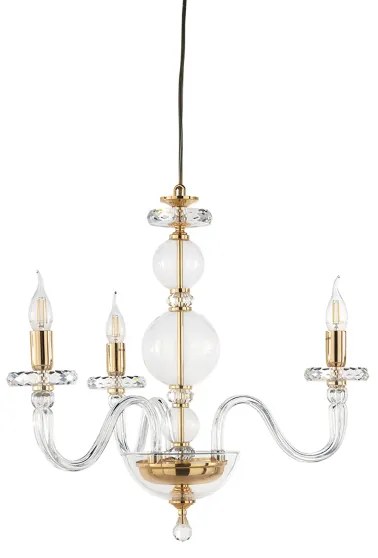 Lampada a sospensione BACH 50 cm senza paralume in vetro trasparente 3 LUCI ORO