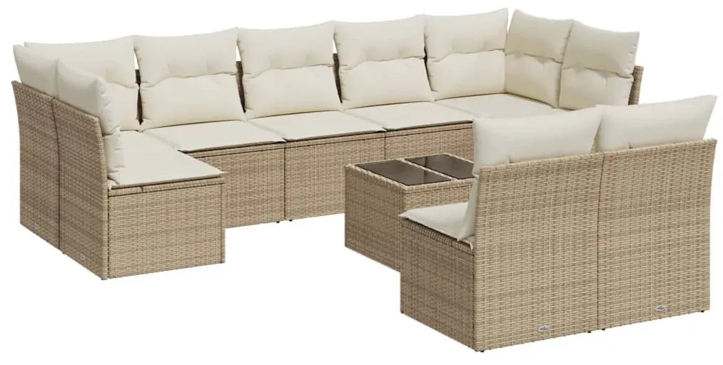 Set divano da giardino 10 pz con cuscini beige in polyrattan