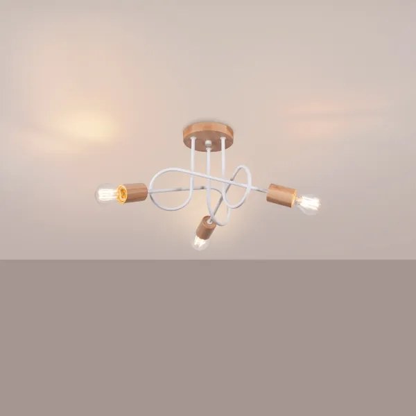 Sollux SL.1474 - Lampadario a plafone EMBER 3xE27/15W/230V bianco/beige/faggio