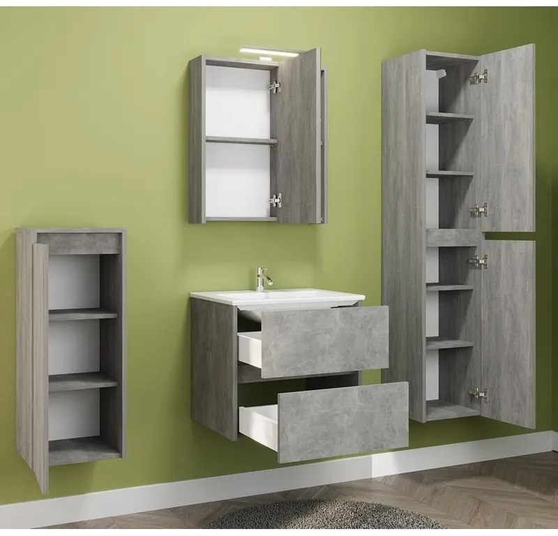 Kamalu - Mobile bagno sospeso 60 cm colore effetto marmo cemento | LAC-AMFI-60