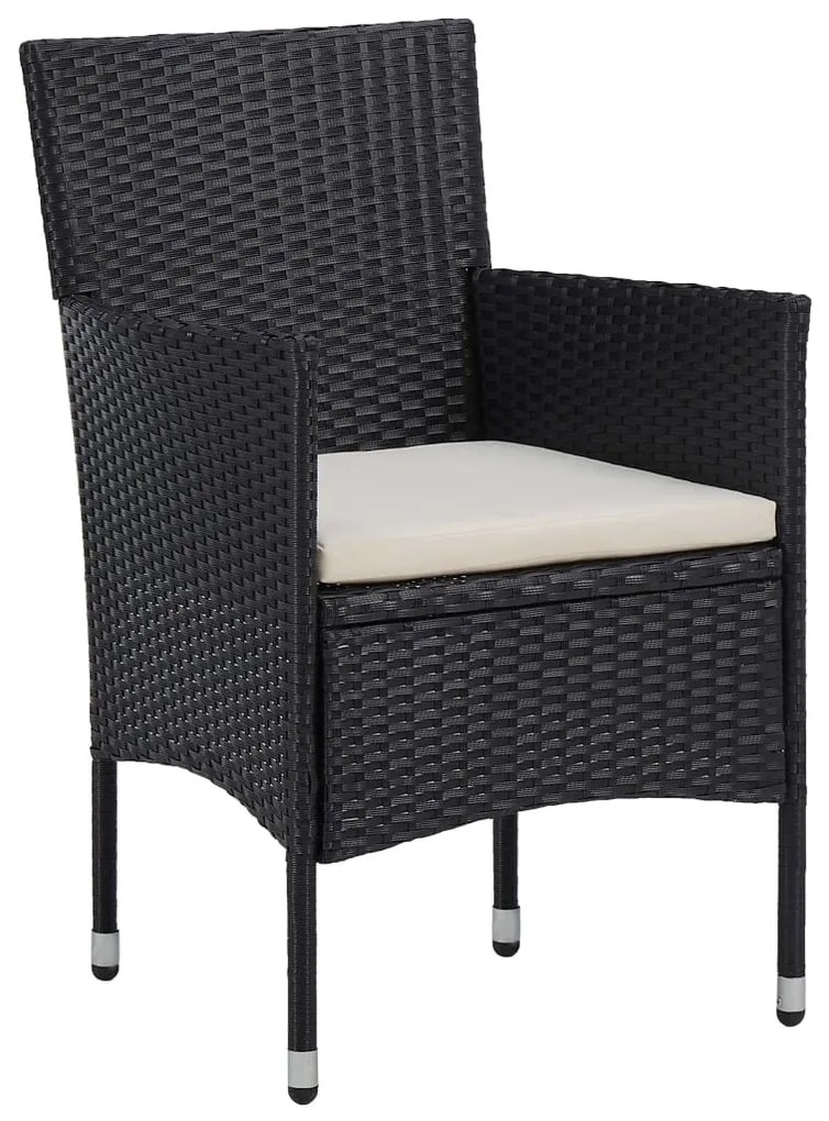 Set da pranzo da giardino 3 pz polyrattan e legno massello nero