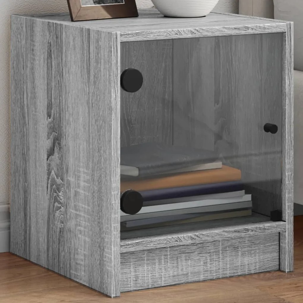 Comodino Con Anta İn Vetro Grigio Sonoma 35x37x42 Cm /
