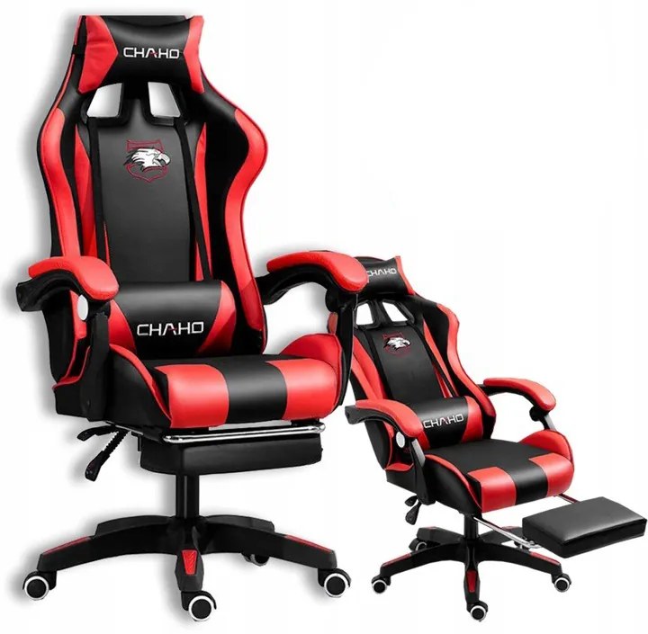 Comoda sedia da gaming con cuscino rosso e nero