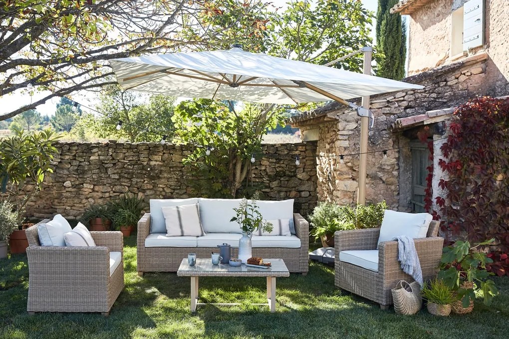 Ombrellone da giardino a palo laterale marrone Sonora NATERIAL L 280 x 390 cm con telo bianco