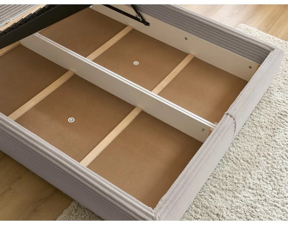 Letto matrimoniale beige imbottito con spazio contenitivo con griglia inclusa 160x200 cm Jade – Bobochic Paris