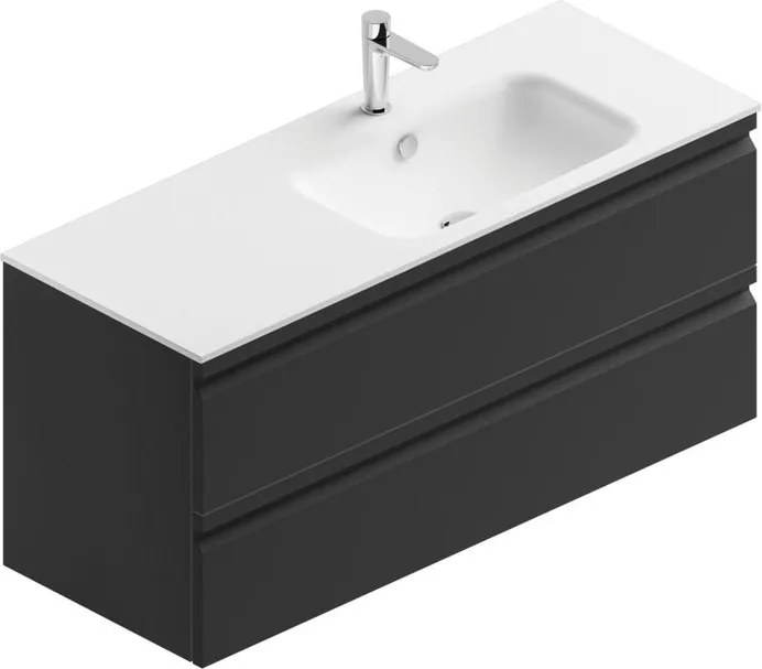 Mobile bagno sospeso con lavabo L 120 x H 56 x P 46 cm grigio grafite opaco in mdf 2 cassetti per vasca a destra Pull