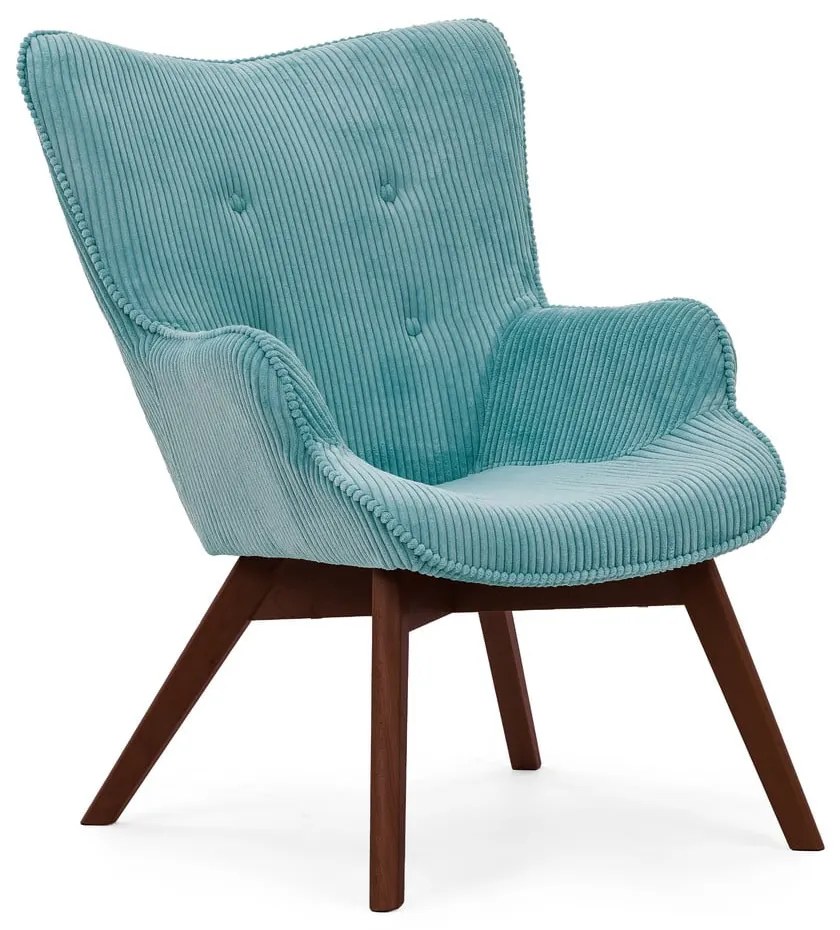 Poltrona turchese con rivestimento in velluto a coste Niko – Ropez
