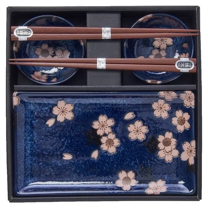 Set da 6 pezzi di piatti da sushi in ceramica blu Sakura - MIJ