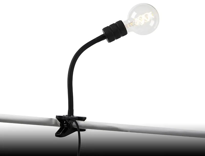 Lampada da tavolo a morsetto moderna nera con braccio flessibile - Cavalux