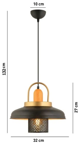 Lampadario a sospensione con cavo MONZA 1xE27/40W/230V Ø 32 cm nero/oro