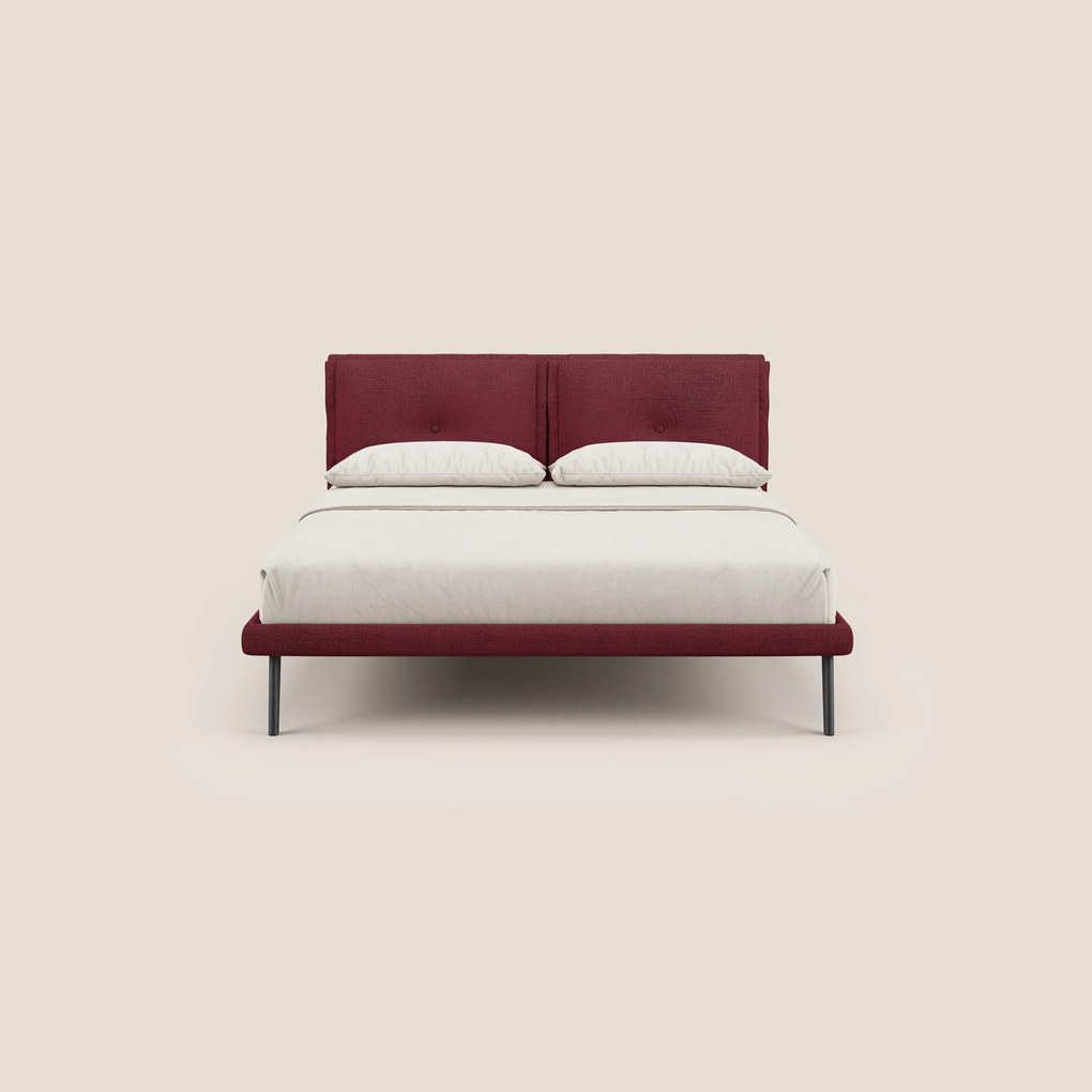 Ibuki letto con cuscini trapuntati regolabili e piedi in mogano in tessuto fiammato impermeabile T03 rosso