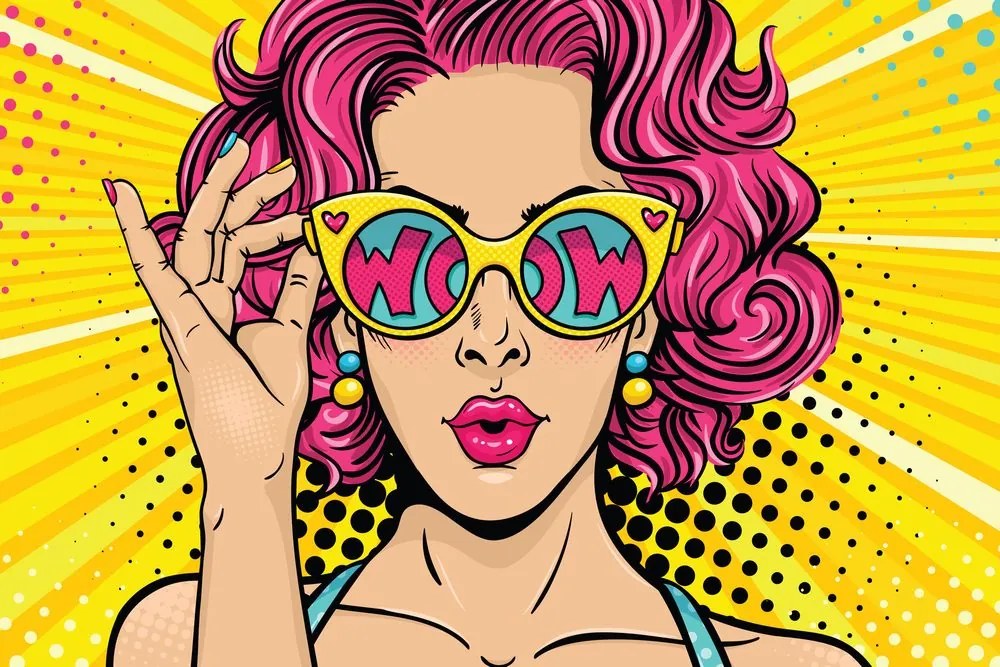Stampa su tela – Donna con capelli rosa