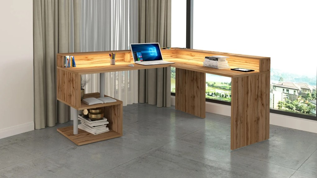 Scrivania angolare con sopralzo Cube in finitura Rovere Wotan