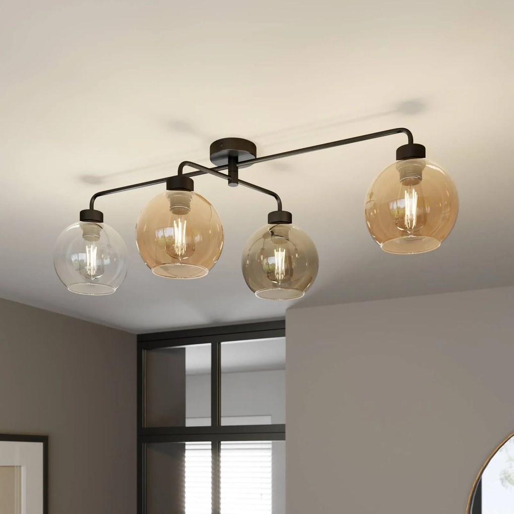TK Lighting Plafoniera Cubus a 4 luci trasparente/ambra/grigio
