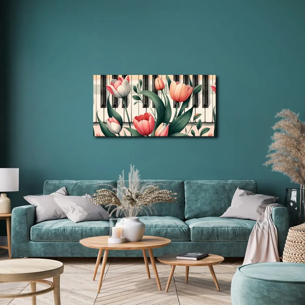 Quadro su tela – Fiori al ritmo della musica e del pianoforte