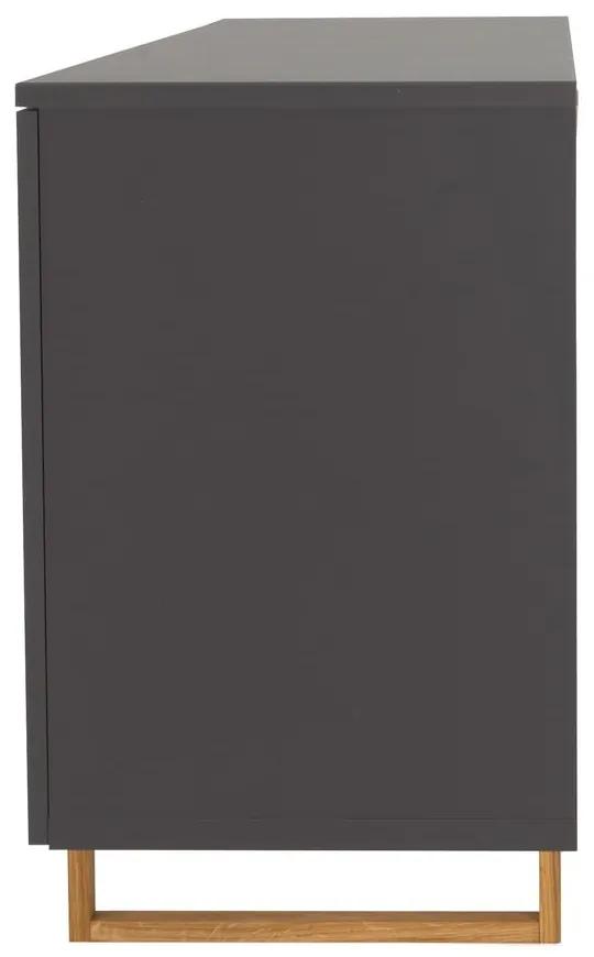 Cassettiera grigio antracite con gambe in rovere , 177 x 78 cm Birka - Tenzo