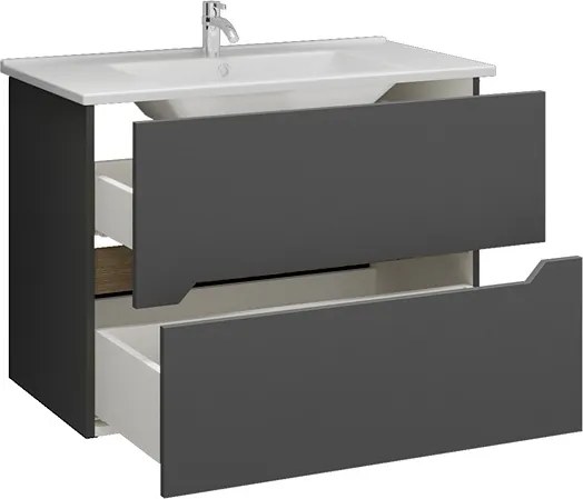 Kamalu - Mobile bagno nero grafite matt 85 cm con lavabo incasso | LAC-ARES-85