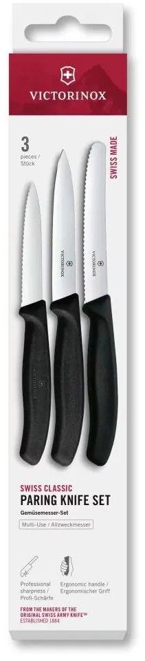 Victorinox - Set di 3 coltelli da cucina per verdure SWISS CLASSIC, nero